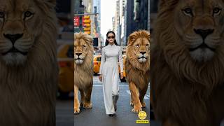 cool lady and lions2 agt americasgottalent [upl. by Yona334]