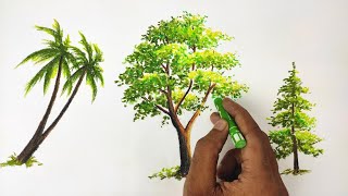 How to Draw Tree with Oil Pastels for Beginners step by step  3 Types of Tree with Oil Pastels [upl. by Philis75]