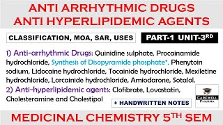 Antiarrhythmic Drugs  Antihyperlipidemic Agents  Part 1 Unit 3  medicinal chemistry 5th semester [upl. by Alleira]