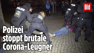 CoronaLeugner legen sich auf verbotenem Marsch mit der Polizei an  Thüringen [upl. by Yelsiap]