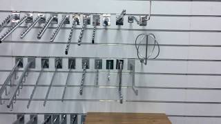 10HW Slat wall metal display arm bracket hooks in shop fitting [upl. by Audres692]