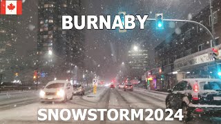 Heavy SNOWFALL in Metrotown BURNABY BC CANADA  4K Driving Metro Vancouver 2024 [upl. by Odlaner]