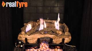 Real Fyre Charred Aged Split Oak Gas Logs Live Burn Video – eFireplaceStore [upl. by Yelnek]