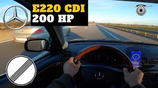 MERCEDES E220 W211 STAGE 1  POV Acceleration amp Top Speed on German Autobahn  100200 kmh [upl. by Purvis814]