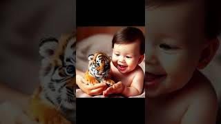 tiny tiger play with baby🐯 tiger baby [upl. by Ayatahs300]