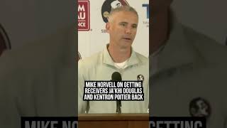 Mike Norvell on getting receivers Ja’Khi Douglas and Kentron Poitier back FSU FloridaState [upl. by Aivle]