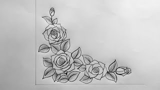 Rose Flower Corner Design  Border Design  Rose Drawing [upl. by Hasan]