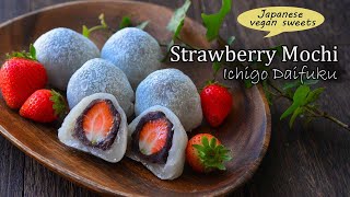 How to make Strawberry Mochi Ichigo Daifuku Japanese vegan sweets Wagashi recipe [upl. by Imoen]