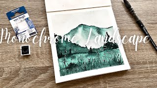 Easy Watercolor Landscape Painting  Using just ONE Colour [upl. by Miller]