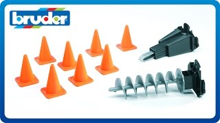 Bruder Toys Accessories Mini Excavators Hyrolic Hammer Auger Pylons 02408 [upl. by Harac]