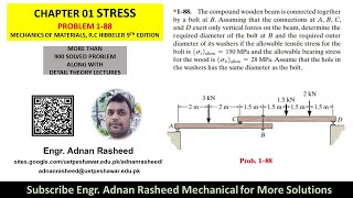 188  Determine the required diameter of the bolt at B  stress  compound beam  mech of materials [upl. by Slerahc]