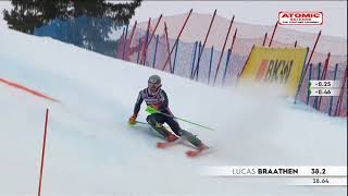 Lucas Braathen 🇳🇴  mens slalom Adelboden 1st run Jan 8 2023 weareskiing atomic [upl. by Aikimat]