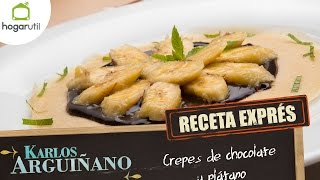 Receta Exprés Crepes de chocolate y plátano [upl. by Rekoob]