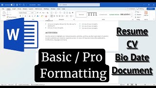 Basic and Important Formatting in MS Word Resume or Biodata MS Word में बेसिक फोर्मेटिंग करें [upl. by Gadmann]