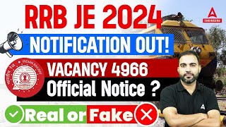 RRB JE 2024 Notification  4966 Post  RRB JE Vacancy Update  By Rk Sir [upl. by Isis]