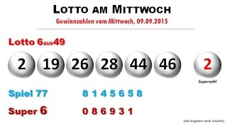 Lotto News Die Gewinnzahlen vom Mittwoch 09092015 [upl. by Tatiania]