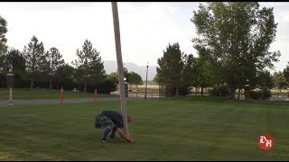 Athlete hurls tree trunk caber toss at Scottish Festival [upl. by Belcher]