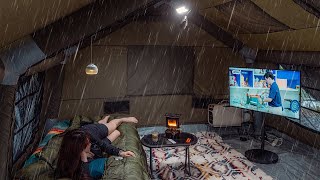 RAIN and STORM Camping in AIR TENT that is more cozy and relaxing than home ASMR [upl. by Kallman]