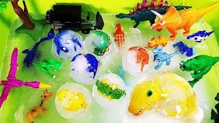 Frozen Dino Mecard Ankylo Spino Deinosuchus escape Ice Ball amp Beyblade Toys Play [upl. by Eat925]