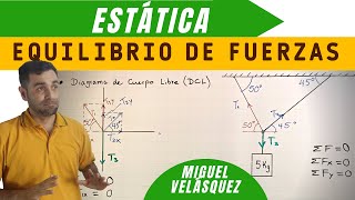 Suma de fuerzas en equilibrio  Problema Sistemas en equilibrio estático  Diagrama de cuerpo libre [upl. by Neomah]