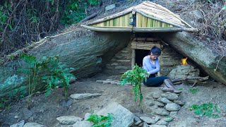 Camp despite heavy rain  Bushcraft wilderness survival shelter [upl. by Enattirb]