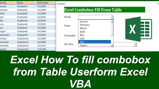 Excel Combobox Fill From Table Userform Excel VBA [upl. by Ramar676]