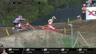 Crash S Coenen vs Adamo MX2 RAM Qualifying Race  MXGP of Trentino 2024 [upl. by Irmina]