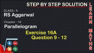 Parallelogram Class 8 Exercise 16A Question 9  12 RS AggarwalLearn maths [upl. by Hamas912]