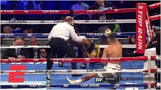 Teofimo Lopez Jr celebrates KO with Fortnite dance vs Vitor Jones Freitas  ESPN [upl. by Yvonne]