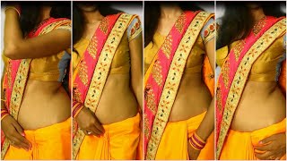 How to Wear Ultra Low Waist Saree On Dark YellowHow to Drape Ultra Low Waist Saree2021 [upl. by Rosie247]