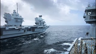 HMS Prince of Wales conducts replenishment at Sea with RFA Tiderace [upl. by Shandie641]