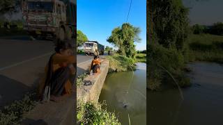 Village Woman Hook Fishing In Road Side Canal fishingmethods hookfishtrap fishingtechniques fish [upl. by Aniaz]