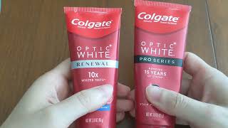 Colgate Optic White Renewal Vs Pro Series Toothpaste [upl. by Oirevas583]