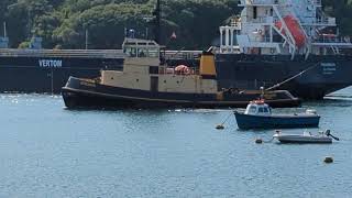 Fowey tug morgawr turning a coster around in Fowey harbour [upl. by Aitnis189]