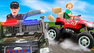 Braxton and Ryder as Police Kids in their Monster Trucks Chase Bad Guys [upl. by Fenner886]