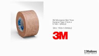 3M Micropore Skin Tone Surgical Tape 2 5cm x 9 14m SINGLE 1533 1 SINGLE [upl. by Ayom812]