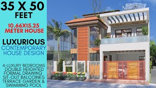 35X50 Feet 1750 Sqft Contemporary Modern House with Swimming Pool Barbeque amp Party Area  ID069 [upl. by Kehr]