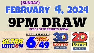 Lotto Result Today 9pm draw February 4 2024 658 649 Swertres Ez2 PCSOlotto [upl. by Normi887]