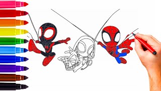 🕷️Spidey Team Painting for Toddlers 🎨 Gwen Stacy Peter Parker and Miles Morales [upl. by Aniakudo]