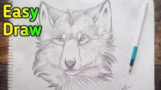 how to draw a Realistic Wolf  Easy drawing wolf face [upl. by Anauqahc386]