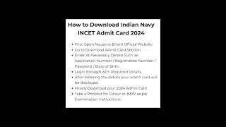 How To Download Indian Navy INCET Admit Card 2024  Indian Navy INCET Admit Card download Now [upl. by Ahsahs]