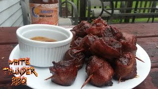 Moinks Recipe Smoked Bacon Wrapped Meatballs  Cooked on the Mini WSM with Coakleys [upl. by Jamin481]