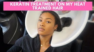 SALON KERATIN TREATMENT amp TRIM ON MY HEAT TRAINED HAIR [upl. by Fraze]