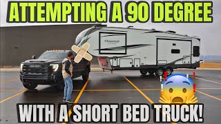 We Attempted A 90 Degree Turn With A Fifth Wheel Shocker Hitch And Short Bed GMC Truck [upl. by Brietta212]