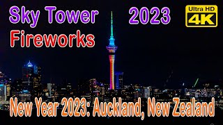 New Year 2023 Auckland Sky Tower Fireworks  4KUHD [upl. by Wixted]