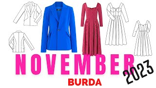 Burda 112023 COMPLETE LINE DRAWINGS  Fall Sewing Inspo [upl. by Elesig585]