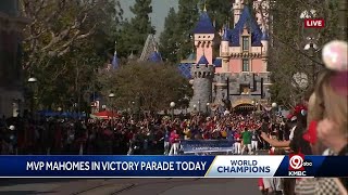 Chiefs quarterback Patrick Mahomes participates in victory parade at Disney Land [upl. by Nomla]