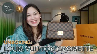 THE BAG REVIEW UNBOXING LOUIS VUITTON CROISETTE IN DAMIER EBENE ❤️ [upl. by Lleuqar]