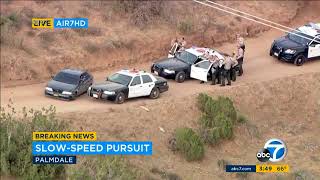 RAW VIDEO Slowspeed chase suspect in custody after standoff with LA County deputies  ABC7 [upl. by Otanutrof]