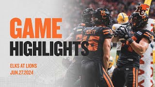 CFL FULL GAME HIGHLIGHTS  EDMONTON ELKS at BC LIONS  JUNE 2724 [upl. by Merkley]